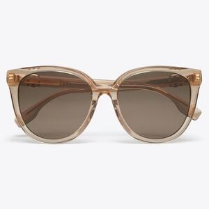 Tory Burch Transparent Beige Round Sunglasses with Brown Lenses